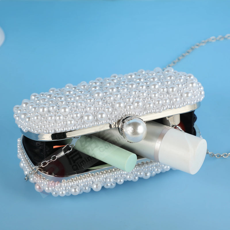 Elegant Luxury Pearl Beaded Wedding Clutch Women Purse