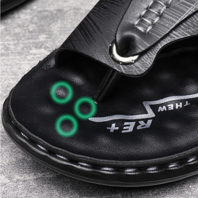 Luxury High Quality Soft Soled Anti Slip PU Leather Men's Sandals/Slippers