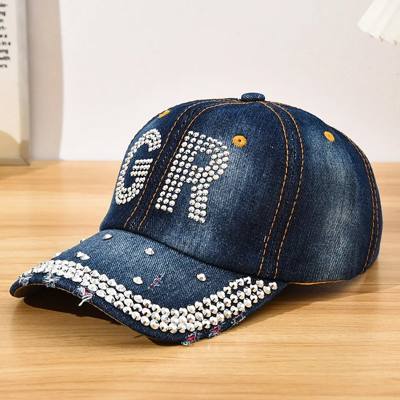 Diamond Encrusted Adjustable Back Buckle Women Baseball Cap