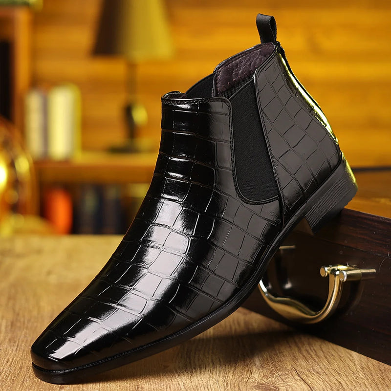 Premium Designer Stone Pattern Soft Soled Leather Men Dress Shoes