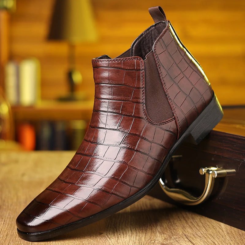 Premium Designer Stone Pattern Soft Soled Leather Men Dress Shoes