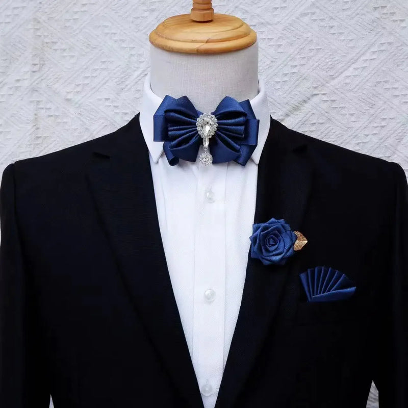 Men's Business Suits Accessories Collar Flowers Bow Tie Brooch Set