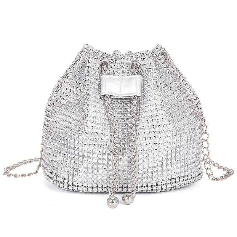 Sparkling Rhinestone Embellished Drawstring Crossbody Formal Handbags for Women