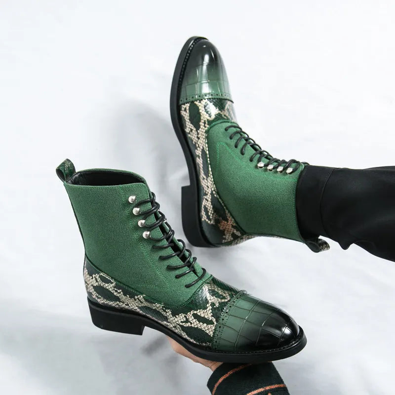 Premium Snakeskin Pattern Pointed Toe Chelsea Boots for Men