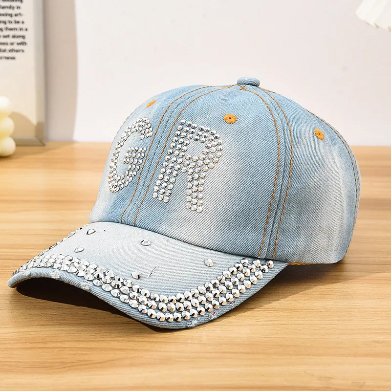 Diamond Encrusted Adjustable Back Buckle Women Baseball Cap