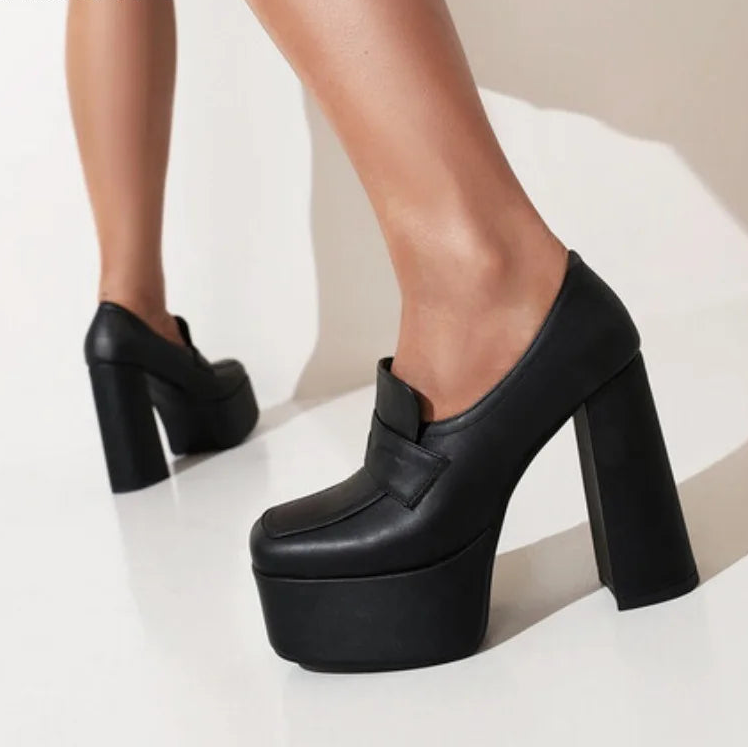 Premium Design Square Heel Round Toe Ladies Pumps
