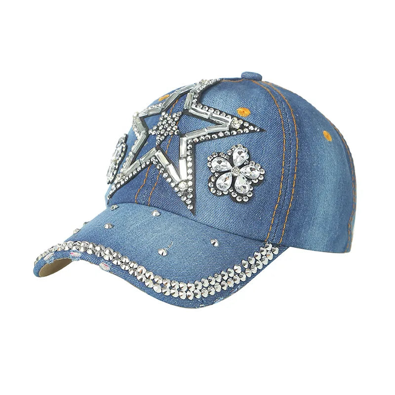 Denim Fashion Point Diamond Star Trendy Outdoor Women Baseball Cap