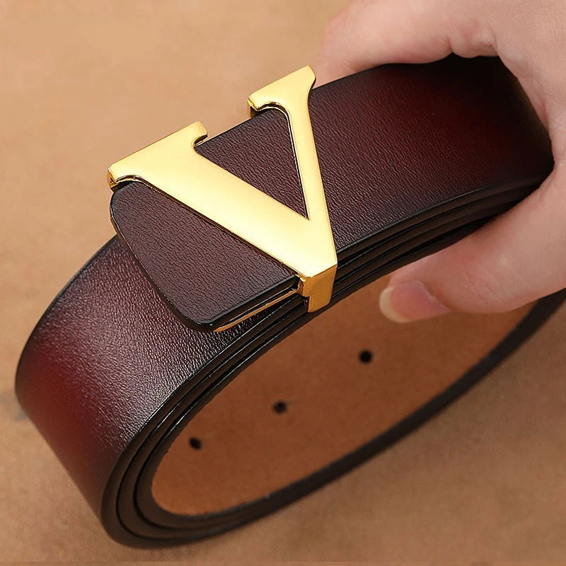 New Retro Pure Leather Smooth Letter Buckle Men Belts