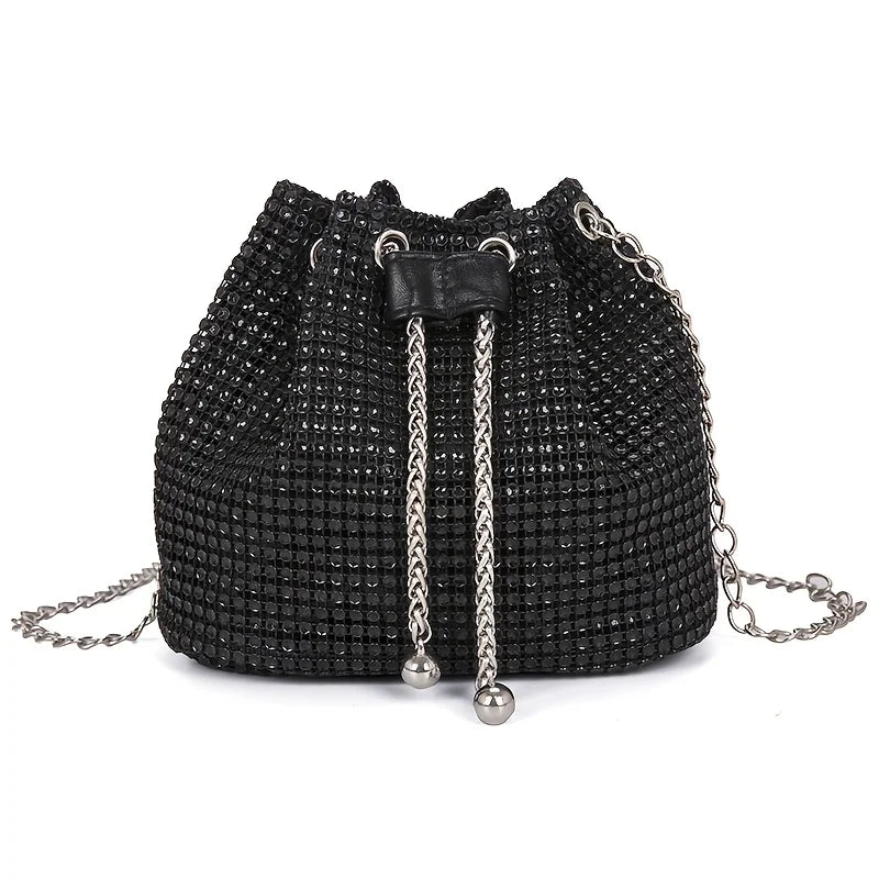 Sparkling Rhinestone Embellished Drawstring Crossbody Formal Handbags for Women