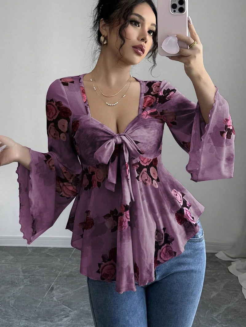 Versatile Comfortable Trendy Women's Floral Print Chiffon Daily Wear Top