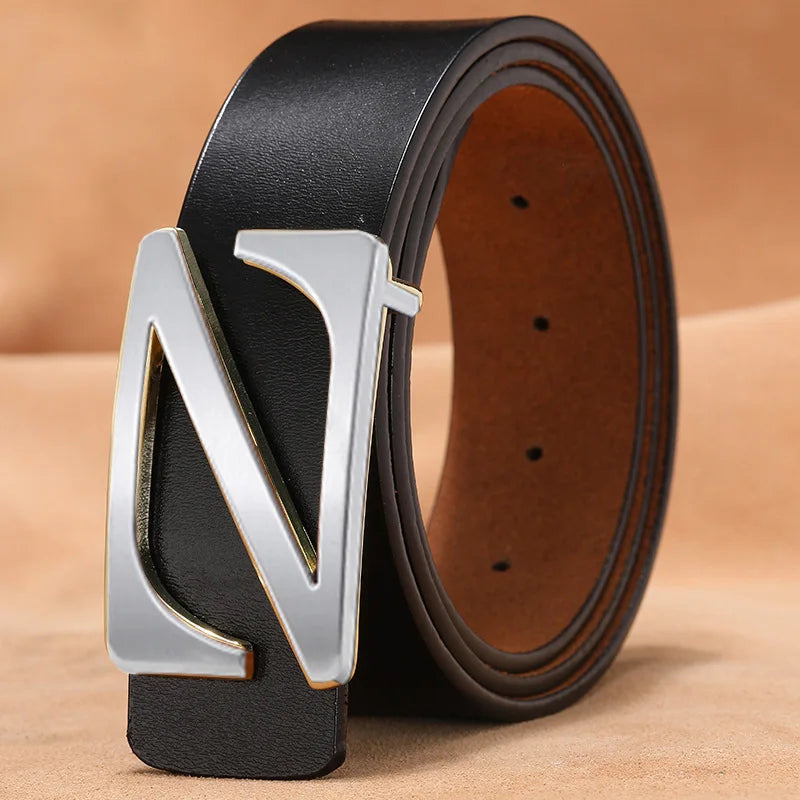 New Retro Pure Leather Smooth Letter Buckle Men Belts
