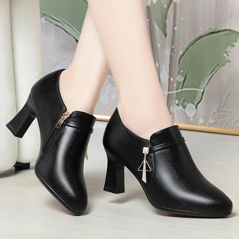 Elegant Deep Mouth Soft Leather Women Pumps