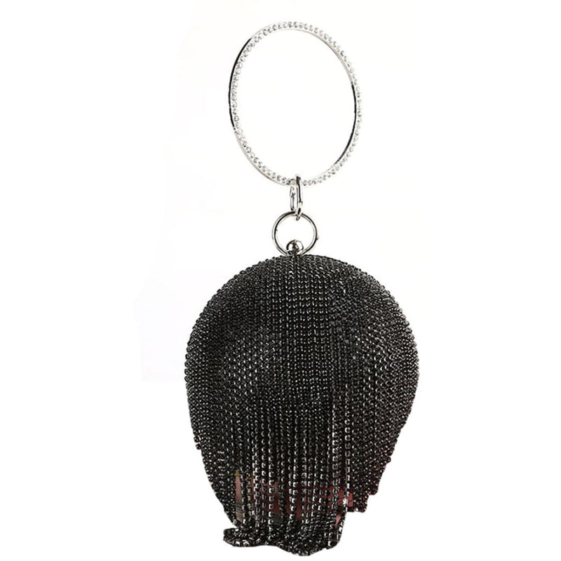 Diamond Tassels Rhinestone Round Ball Wedding Party Bags Black A Clutch