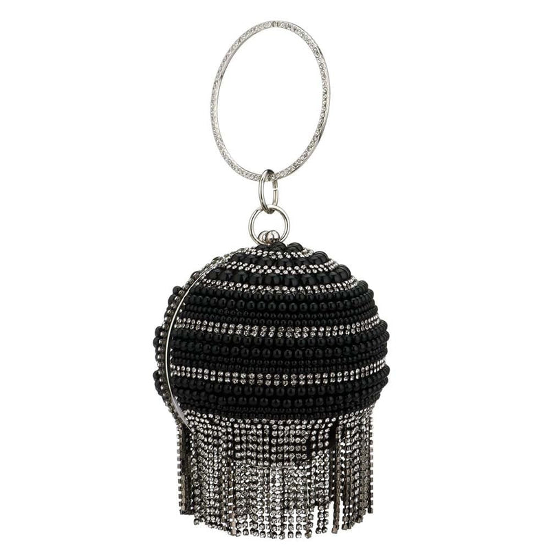 Diamond Tassels Rhinestone Round Ball Wedding Party Bags Black G Clutch