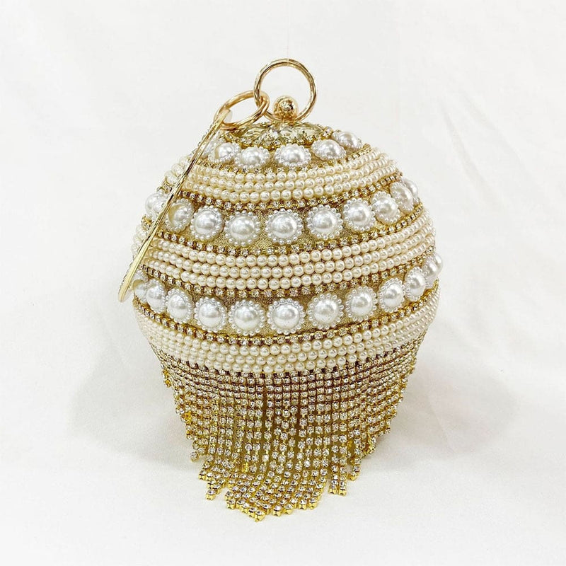 Diamond Tassels Rhinestone Round Ball Wedding Party Bags Gold D Clutch