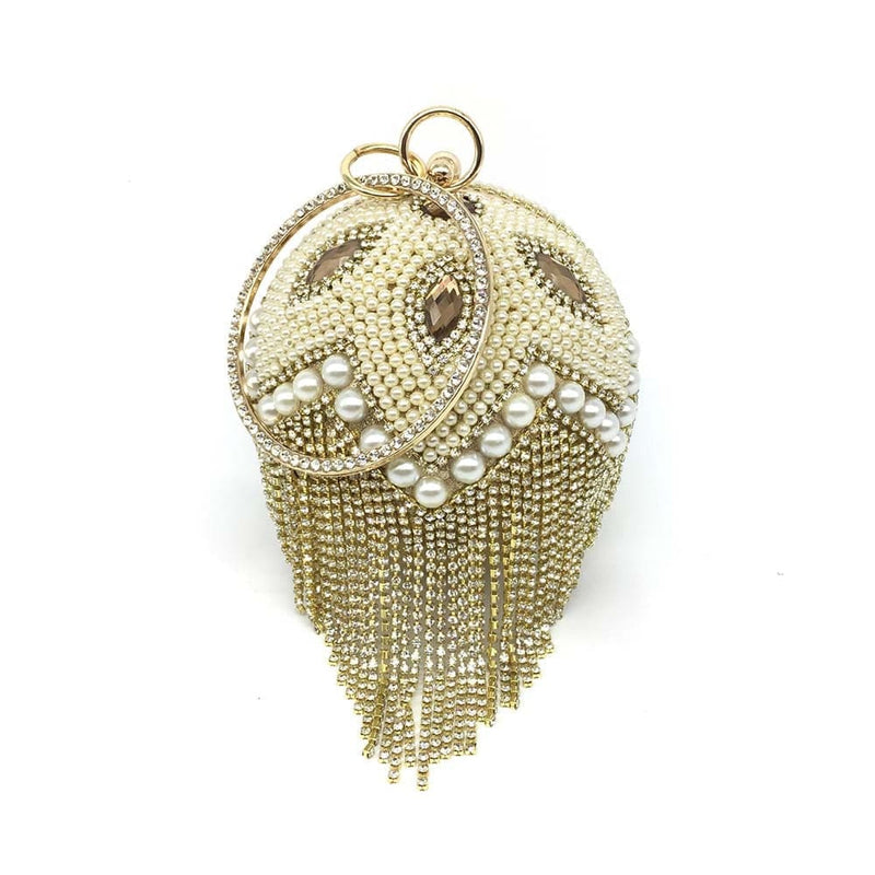 Diamond Tassels Rhinestone Round Ball Wedding Party Bags Gold H Clutch