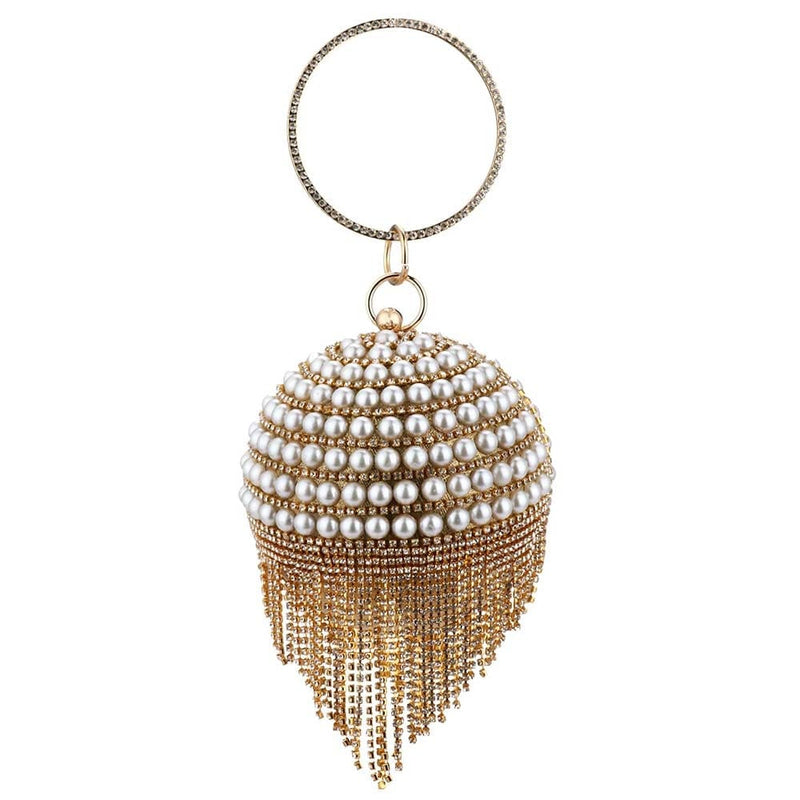 Diamond Tassels Rhinestone Round Ball Wedding Party Bags Gold N Clutch