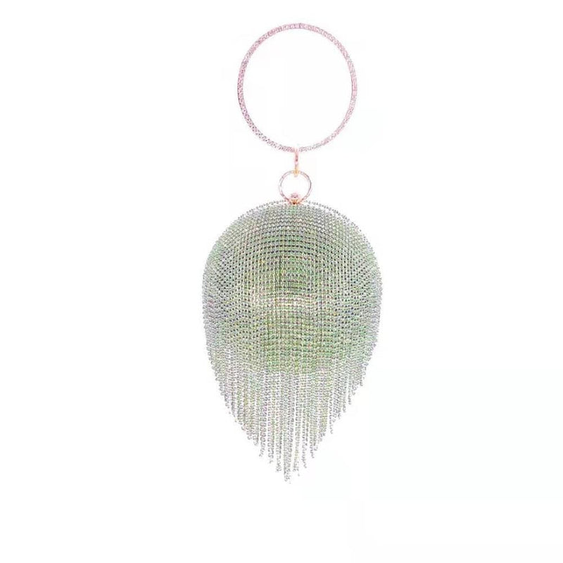 Diamond Tassels Rhinestone Round Ball Wedding Party Bags Green Clutch