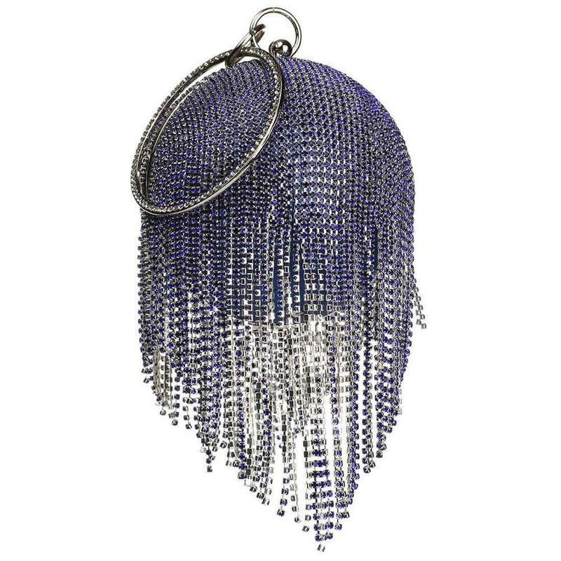 Diamond Tassels Rhinestone Round Ball Wedding Party Bags Long Purple Clutch