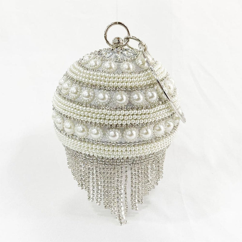 Diamond Tassels Rhinestone Round Ball Wedding Party Bags Silver D Clutch