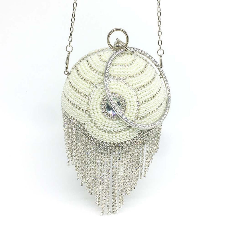 Diamond Tassels Rhinestone Round Ball Wedding Party Bags Silver F Clutch