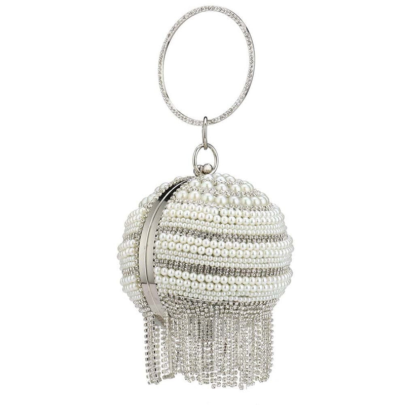 Diamond Tassels Rhinestone Round Ball Wedding Party Bags Silver G Clutch