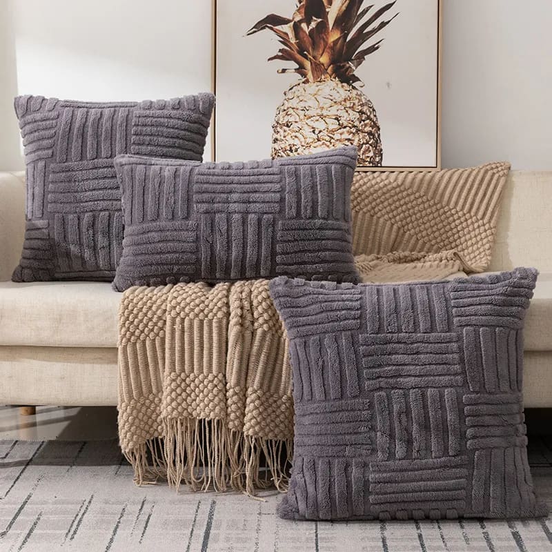 Fuzzy Striped Soft Plush Decorative Throw Pillow Covers PILLOWS CUSHIONS & COVERS