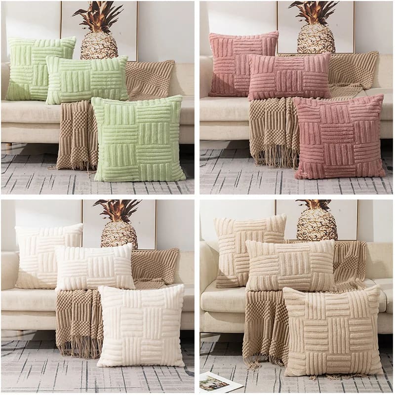 Fuzzy Striped Soft Plush Decorative Throw Pillow Covers PILLOWS CUSHIONS & COVERS