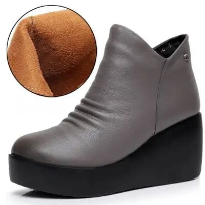 Genuine Leather Height Increasing Ankle Women Boots Gray Without Plush / 9