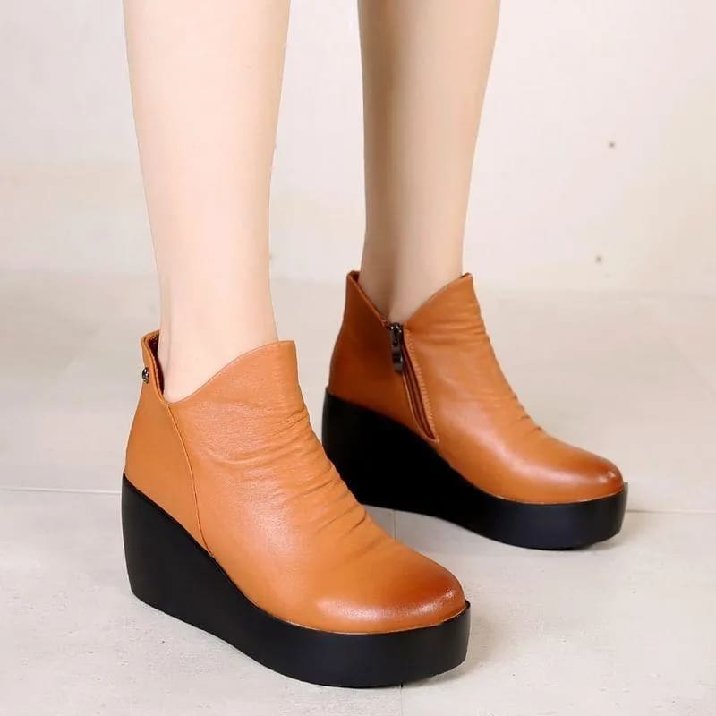 Genuine Leather Height Increasing Ankle Women Boots