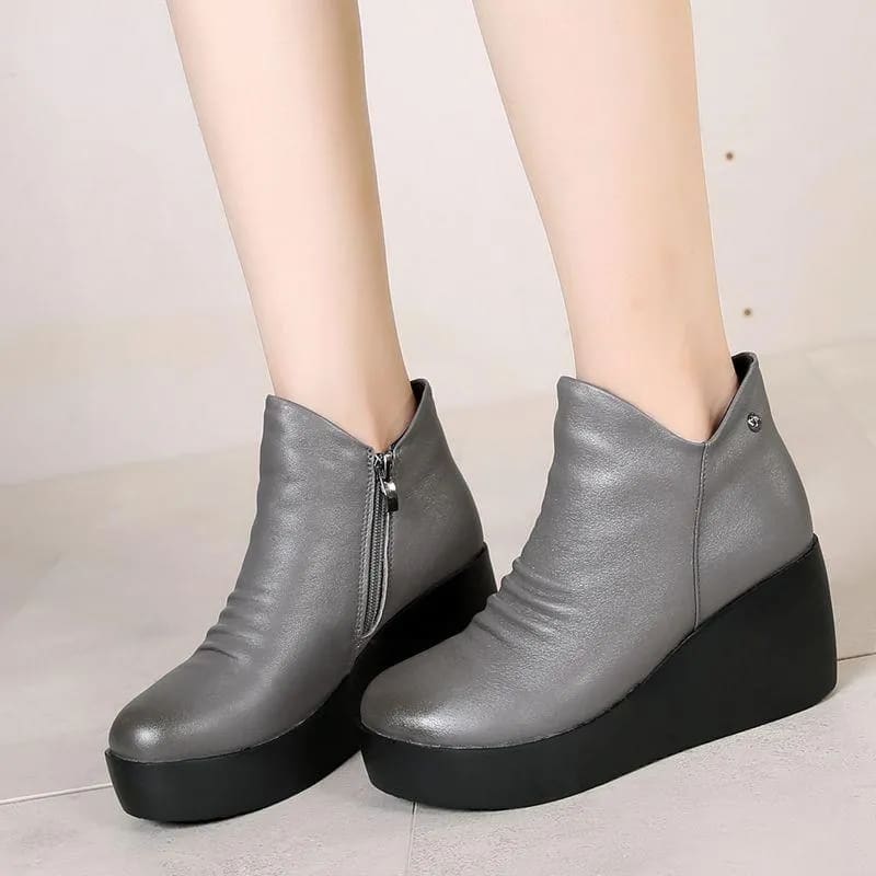 Genuine Leather Height Increasing Ankle Women Boots