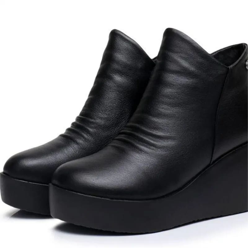 Genuine Leather Height Increasing Ankle Women Boots