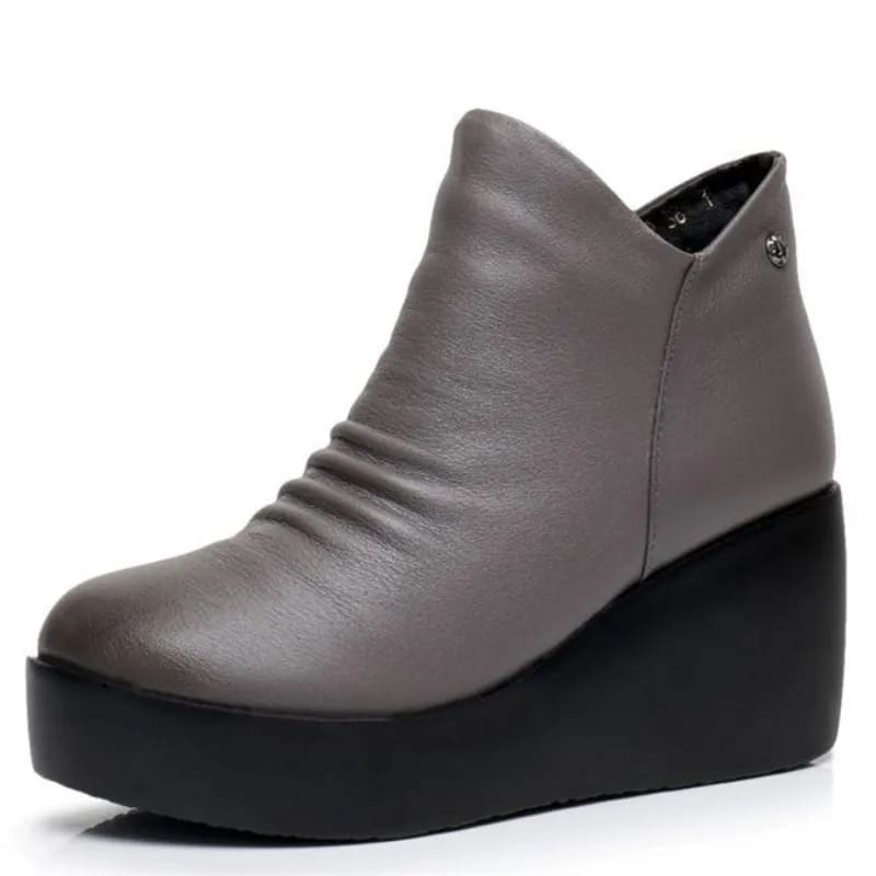 Genuine Leather Height Increasing Ankle Women Boots
