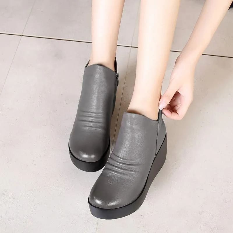 Genuine Leather Height Increasing Ankle Women Boots