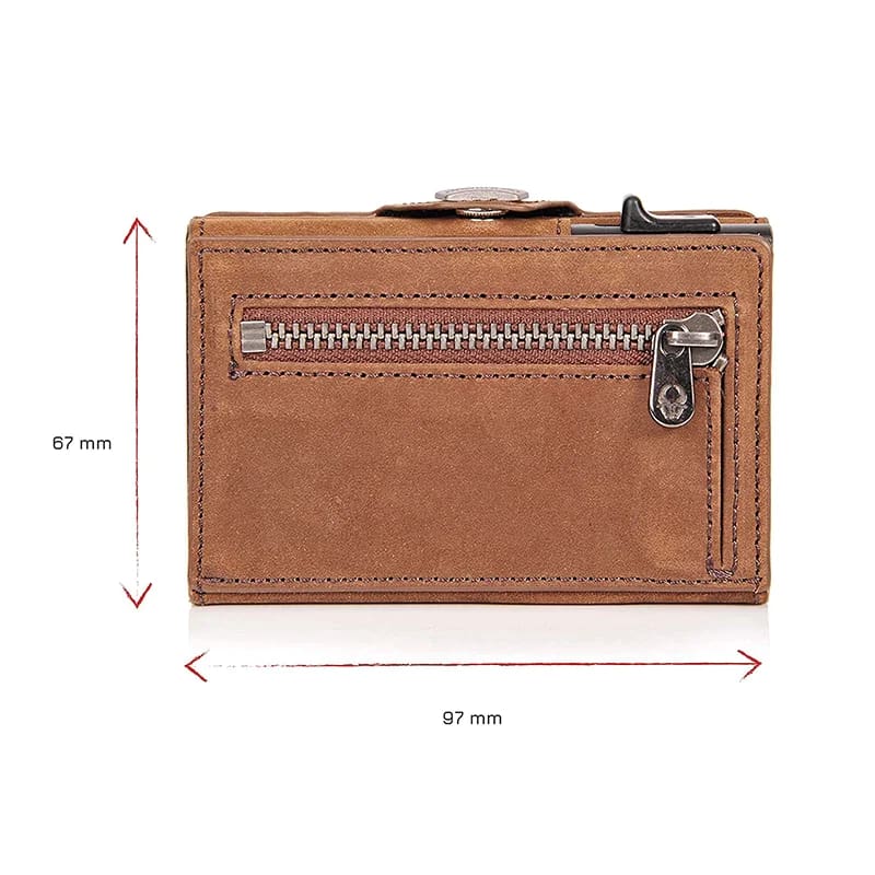 Genuine Leather Pop-Up Credit Card Case with RFID Protection Wallet Compartment for Notes and Coins Men Women