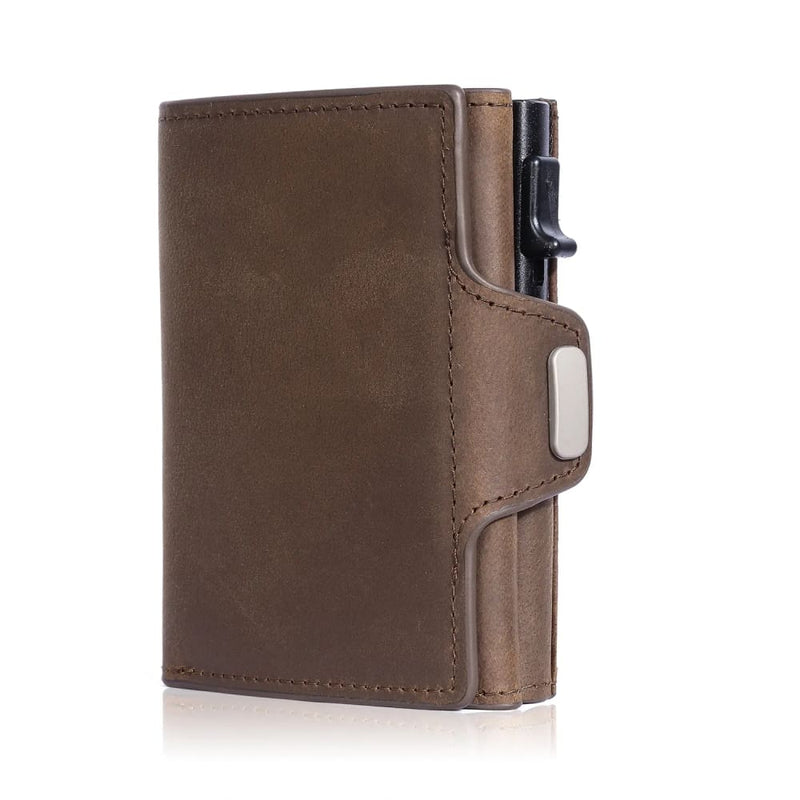 Genuine Leather Pop-Up Credit Card Case with RFID Protection Wallet Compartment for Notes and Coins Men Women