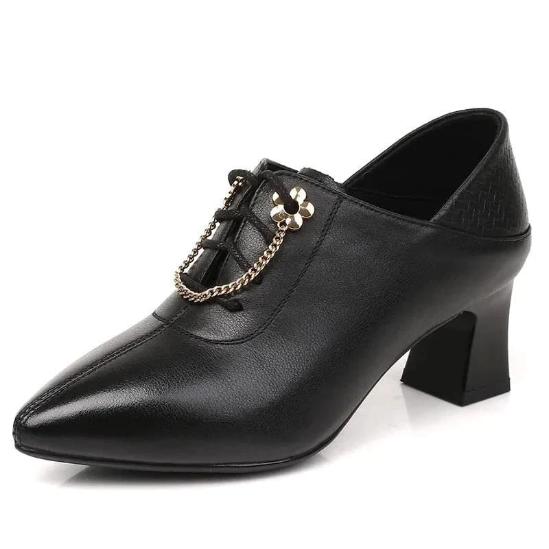 Genuine Leather Thick High Heel Lace Up Ladies Shoes HIGH HEELS
