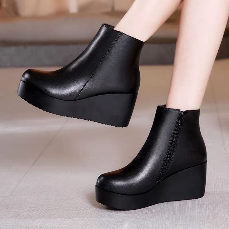 Genuine Leather Wedges Winter Boots For Women WOMEN BOOTS
