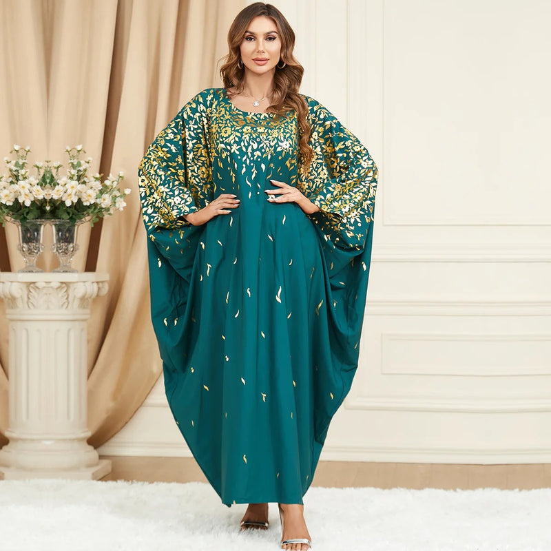 Embroidered V-Neck Batwing Sleeve Kaftan Abaya Party Gowns