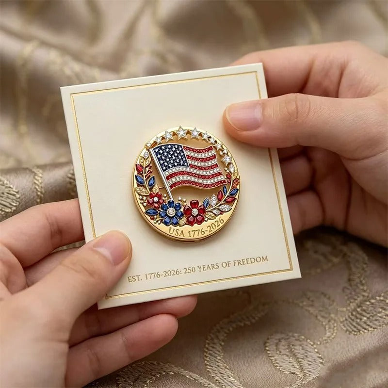250th Anniversary of America Patriotic American Flag Rhinestone Brooch Badge Lapel Pin