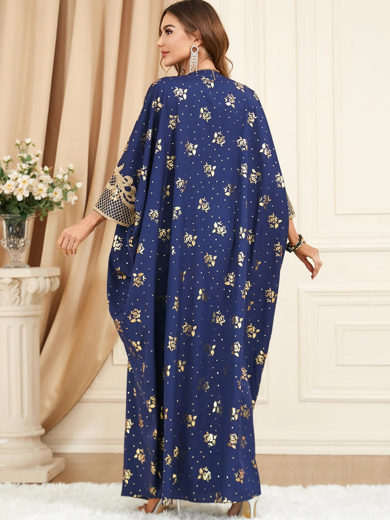 Embroidered V-Neck Batwing Sleeve Kaftan Abaya Party Gowns