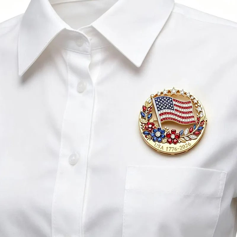 250th Anniversary of America Patriotic American Flag Rhinestone Brooch Badge Lapel Pin