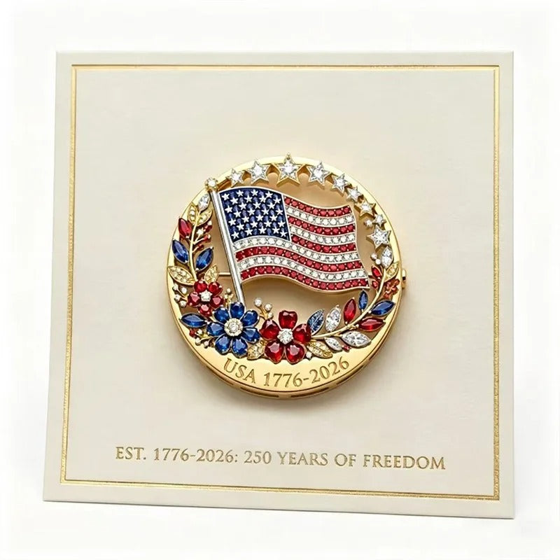 250th Anniversary of America Patriotic American Flag Rhinestone Brooch Badge Lapel Pin