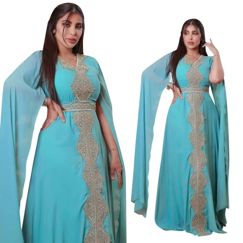 Muslim Women V-Neck Polyester Long Sleeve Abaya