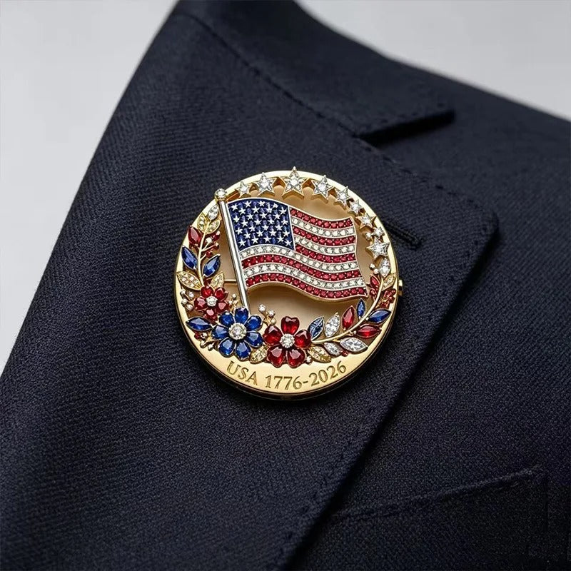 250th Anniversary of America Patriotic American Flag Rhinestone Brooch Badge Lapel Pin