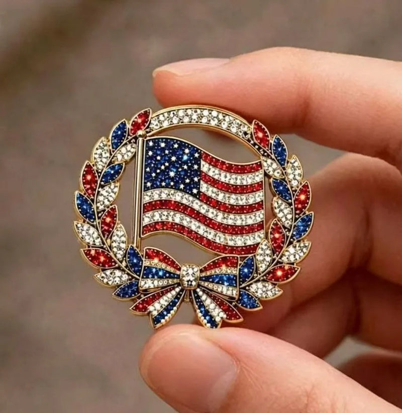 250th Anniversary of America Patriotic American Flag Rhinestone Brooch Badge Lapel Pin