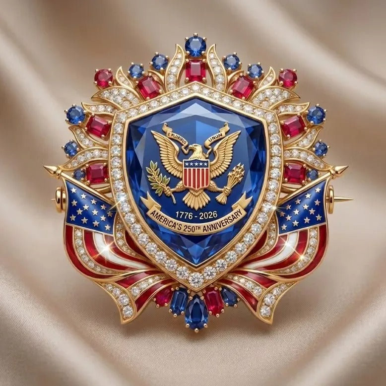 250th Anniversary of America Patriotic American Flag Rhinestone Brooch Badge Lapel Pin