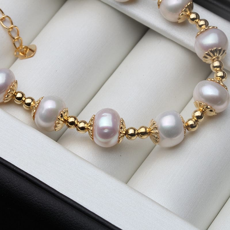 100% real freshwater round pearl bracelet for women