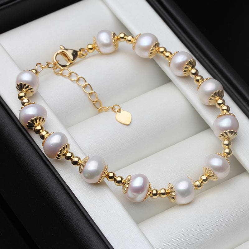 100% real freshwater round pearl bracelet for women