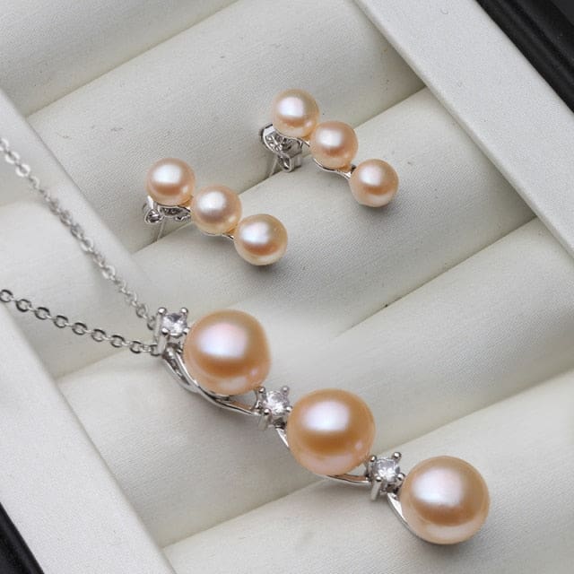 100% real natural pearl set for women pink pearl set